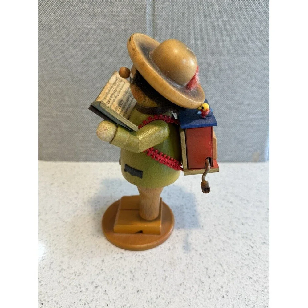 Vintage Steinbach German Wooden Smoker with Crank Music Box Christmas Caroler